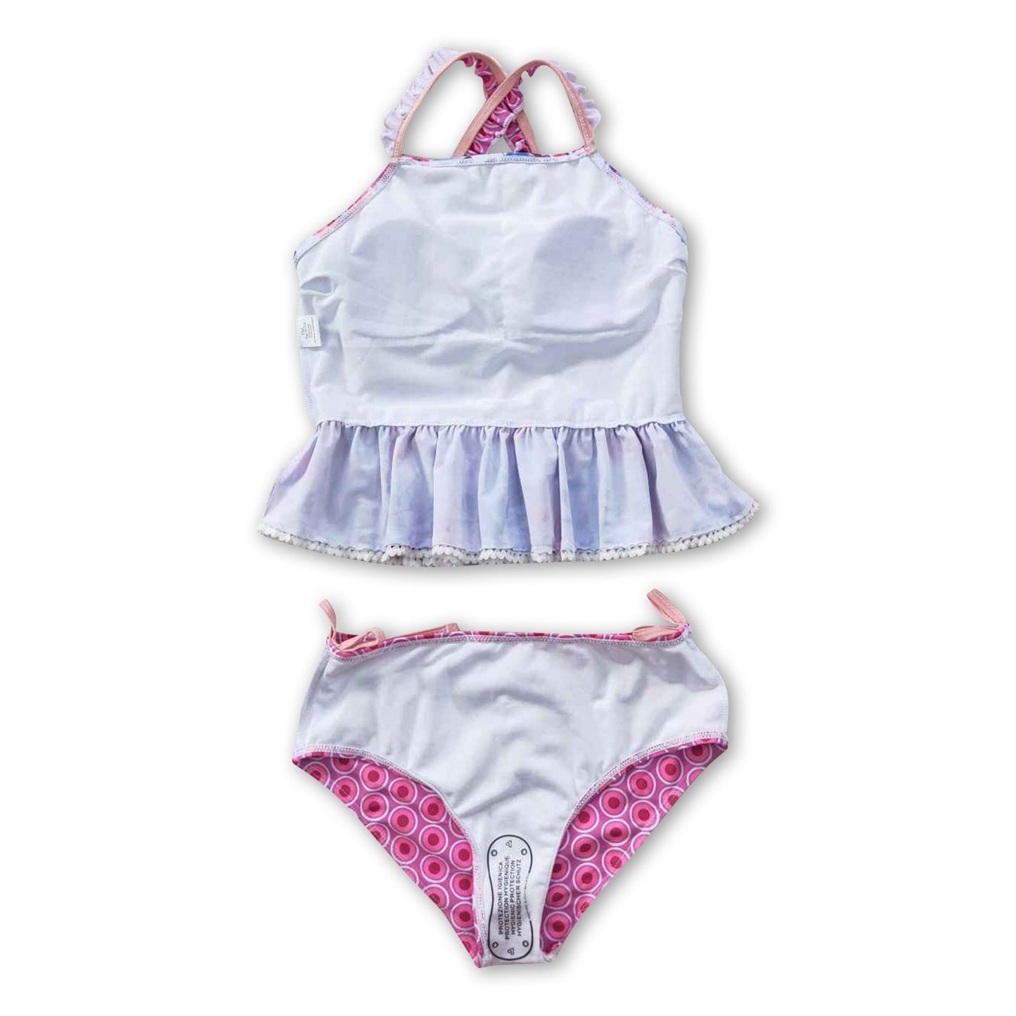 Hot pink blue floral 2 pcs kids girls swimsuit