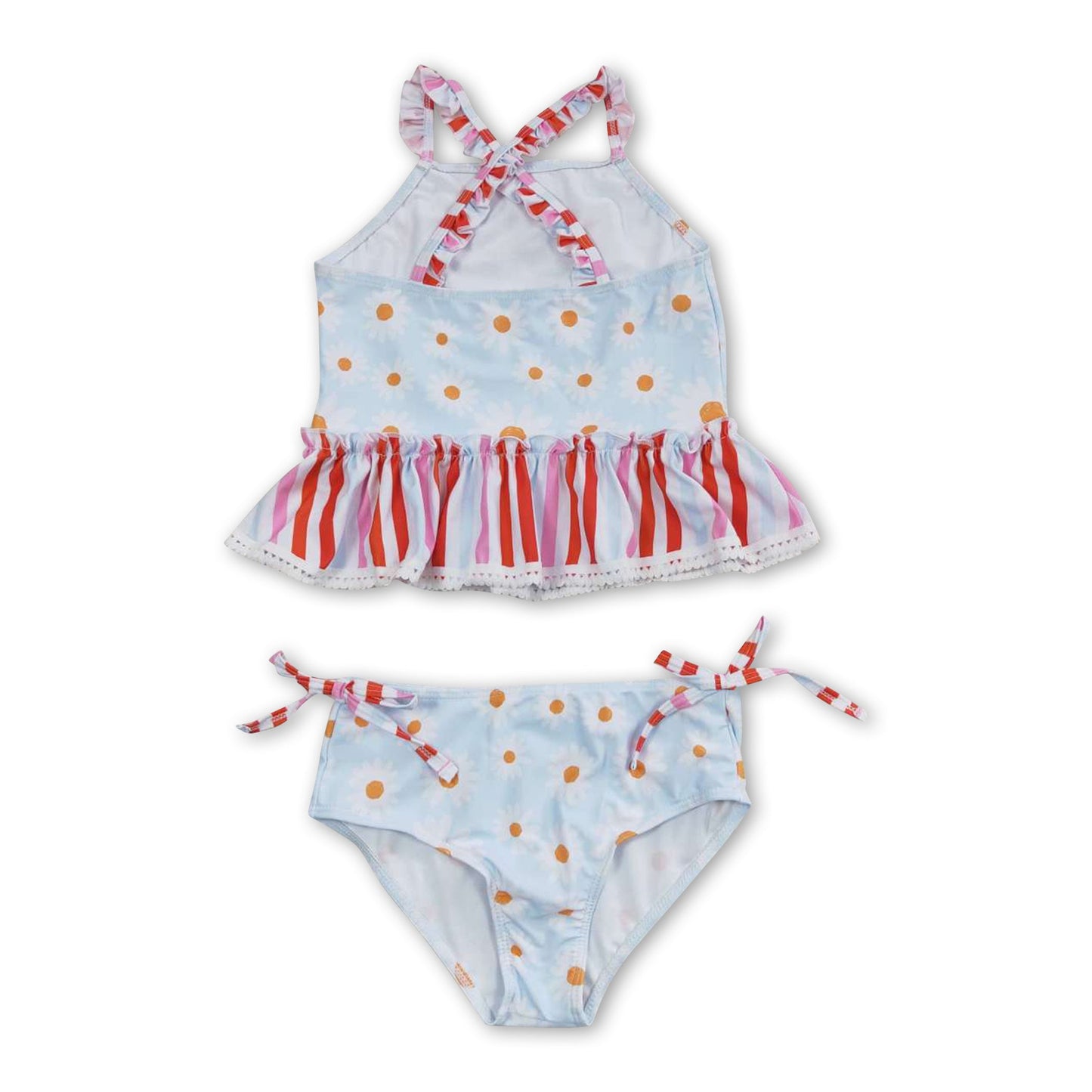 Daisy stripe ruffle 2 pcs baby girls summer swimsuit