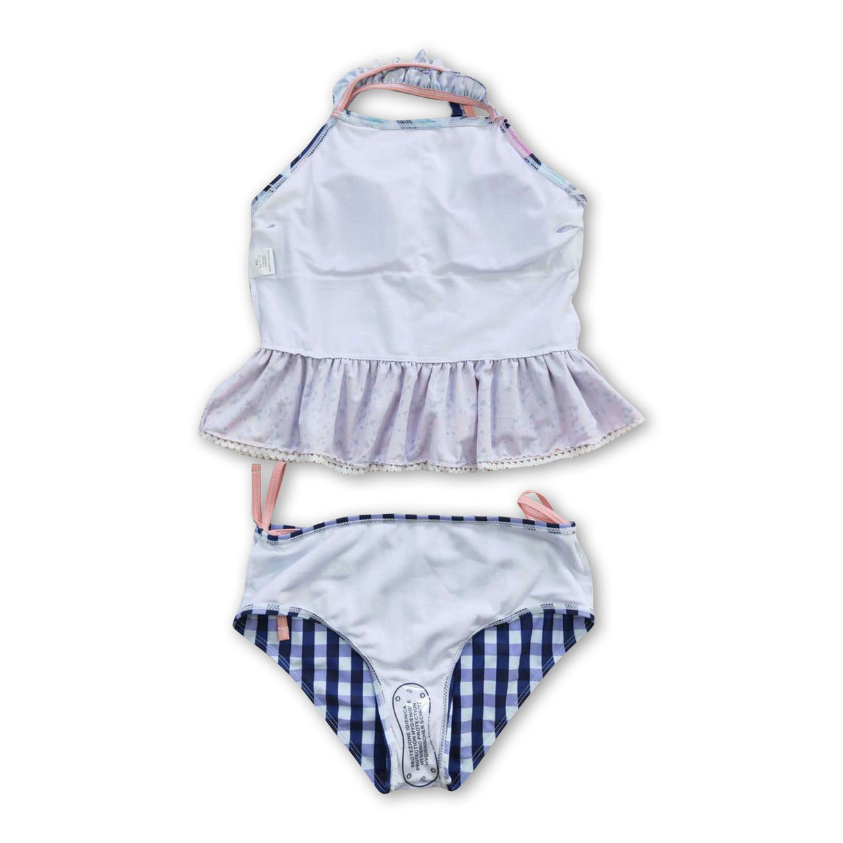 Floral navy plaid 2 pcs kids girls swimsuit