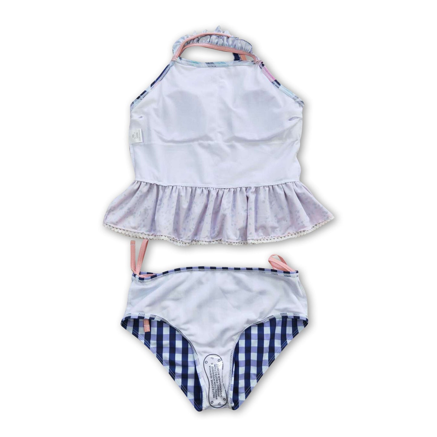 Floral navy plaid 2 pcs kids girls swimsuit