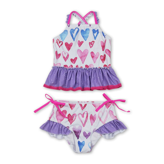 Heart purple ruffle 2 pcs baby girls summer swimsuit