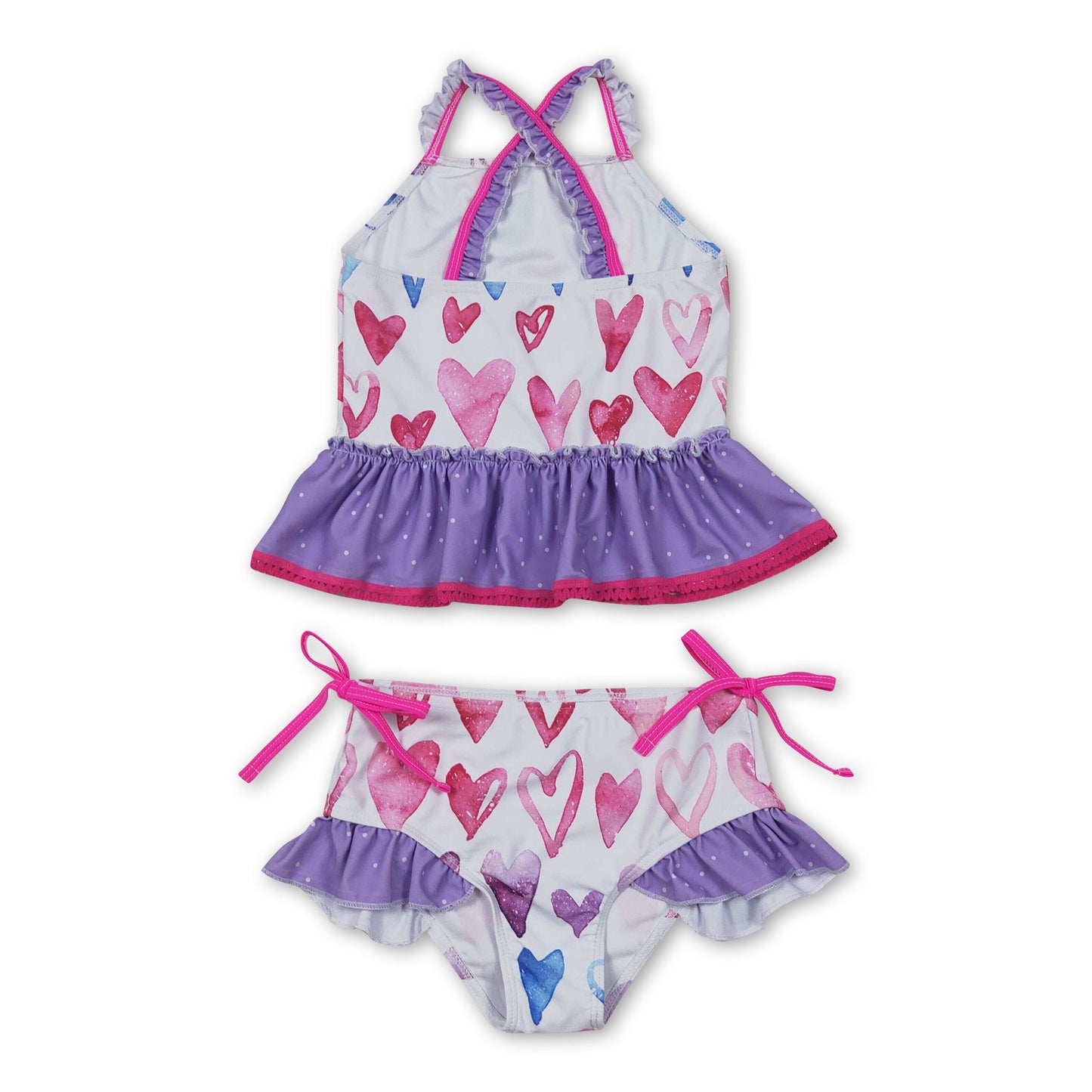 Heart purple ruffle 2 pcs baby girls summer swimsuit