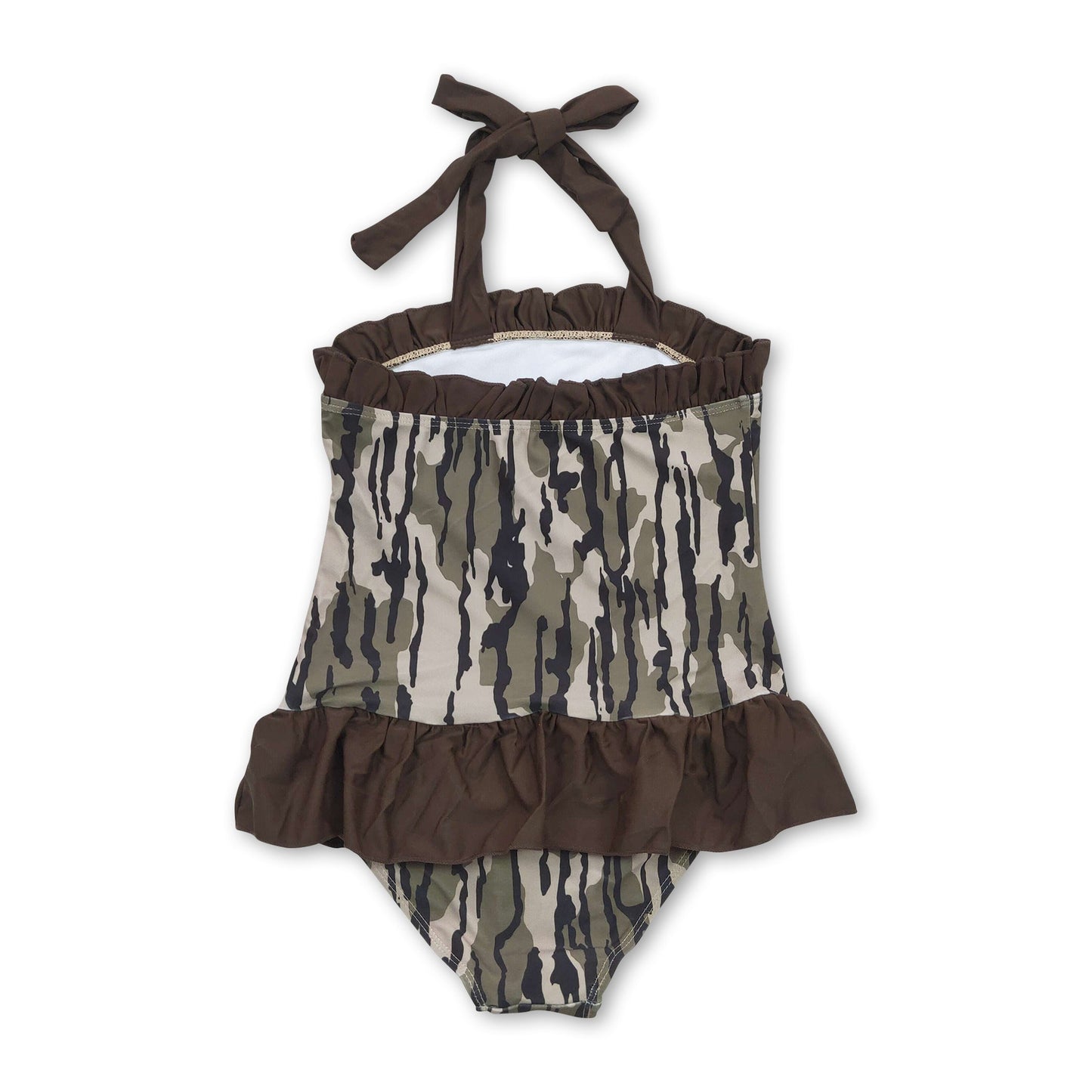 Halter backless ruffle camo one pc baby girls swimsuit