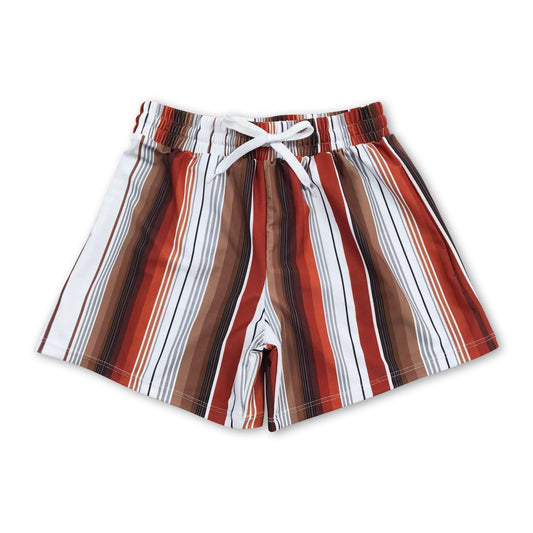 Brown stripe kids boy summer swim trunks