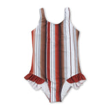 Sleeveless brown stripe one piece baby girls swimsuit