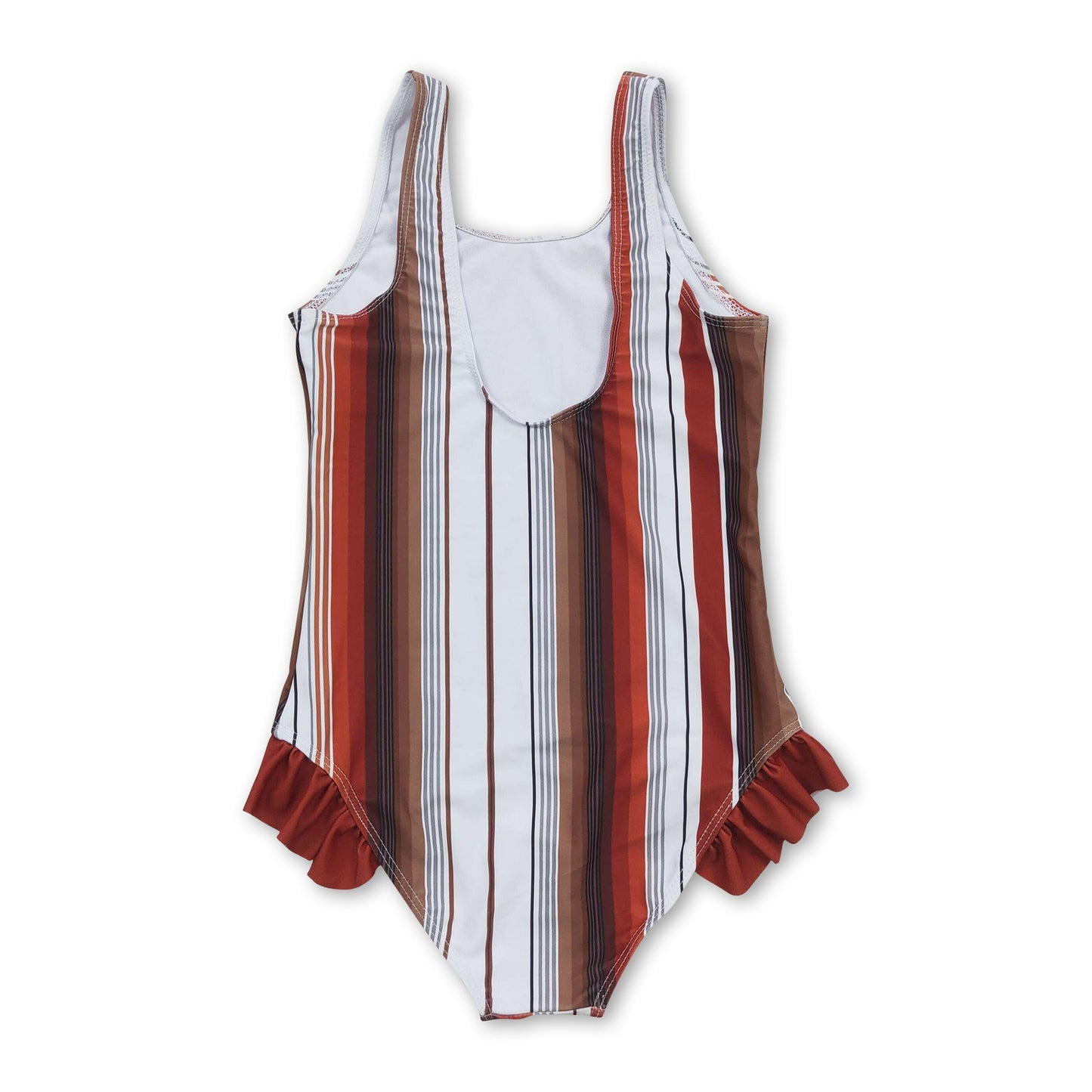 Sleeveless brown stripe one piece baby girls swimsuit