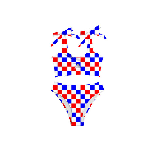 Blue red plaid mommy and me women 4th of july swimsuit