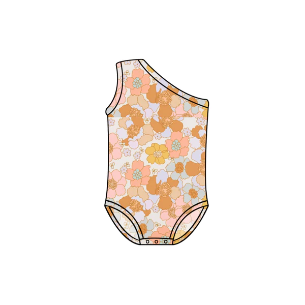 One shoulder floral 1 pc baby girls summer swimsuit