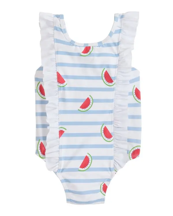 Sleeveless watermelon stripe ruffle one piece girls swimsuit