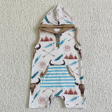 Teepee cow print baby boy hoodie romper