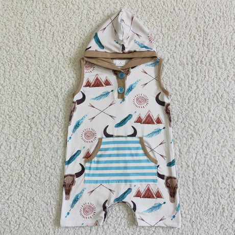 Teepee cow print baby boy hoodie romper