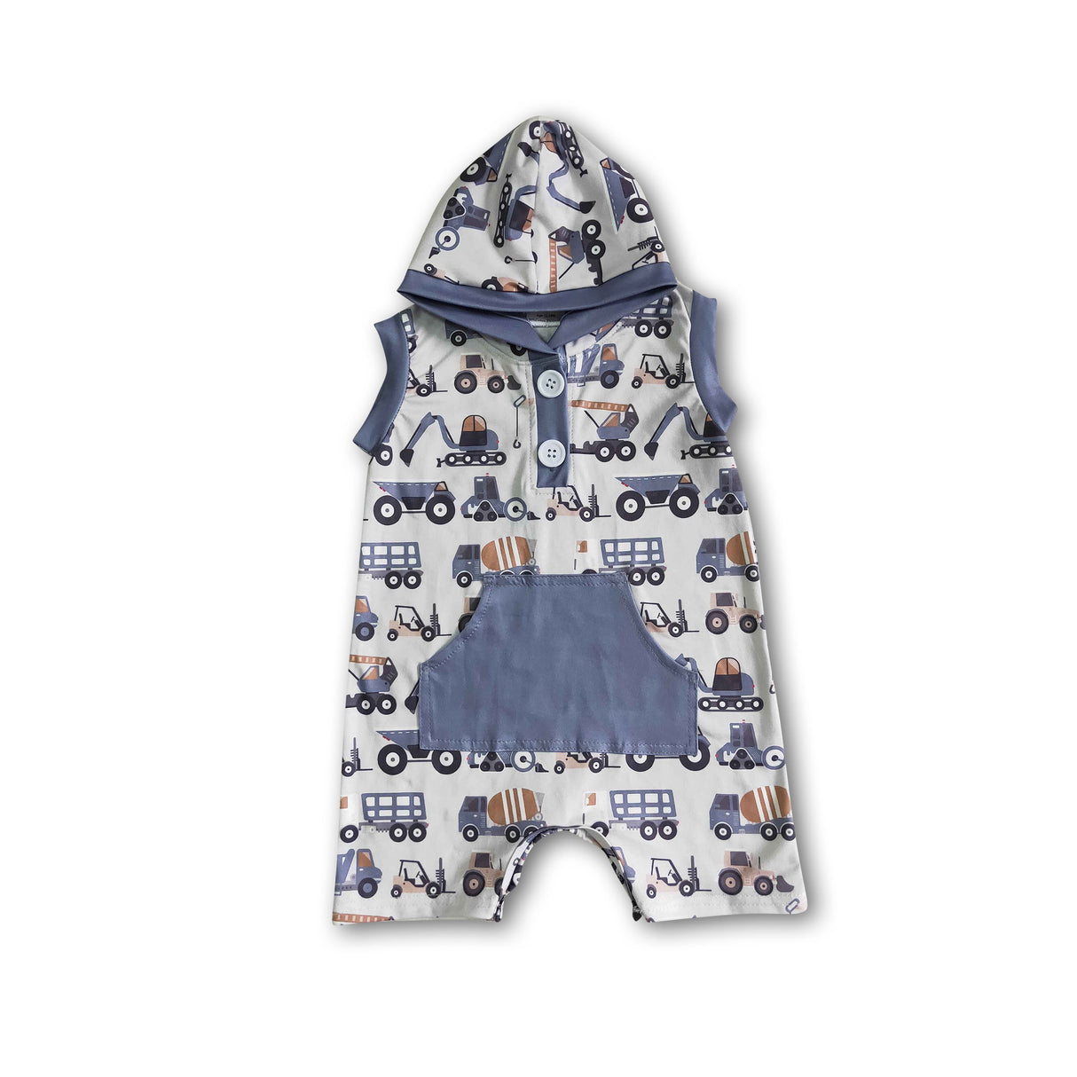 Digging excavator sleeveless baby boy hoodie romper