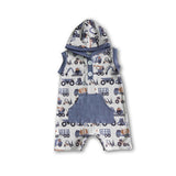 Digging excavator sleeveless baby boy hoodie romper
