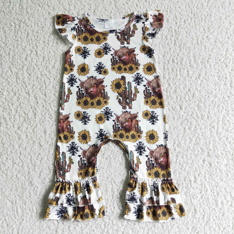 Highland cow sunflower baby kids romper