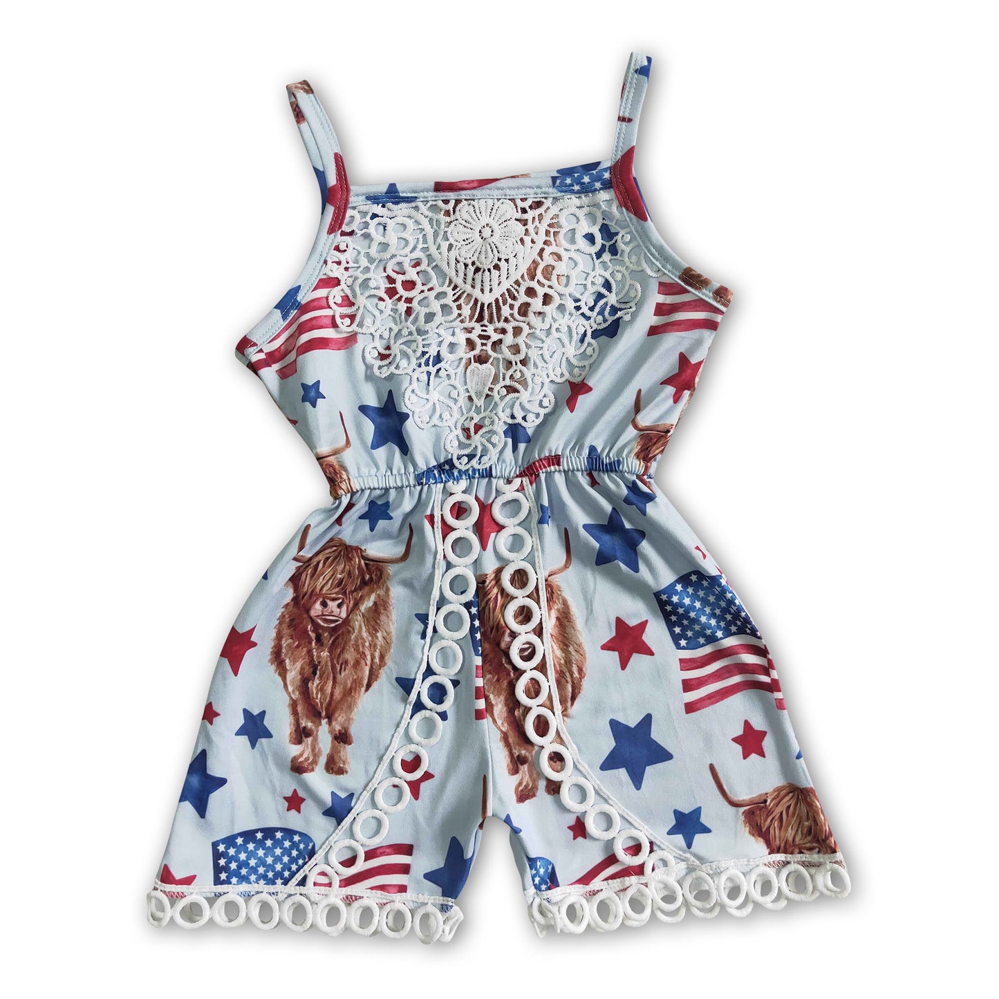 Highland cow jumper baby girls 4th of july jumpsuit