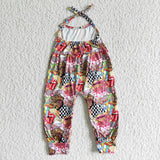 Retro tongue sleeveless jumper kids girls jumpsuit