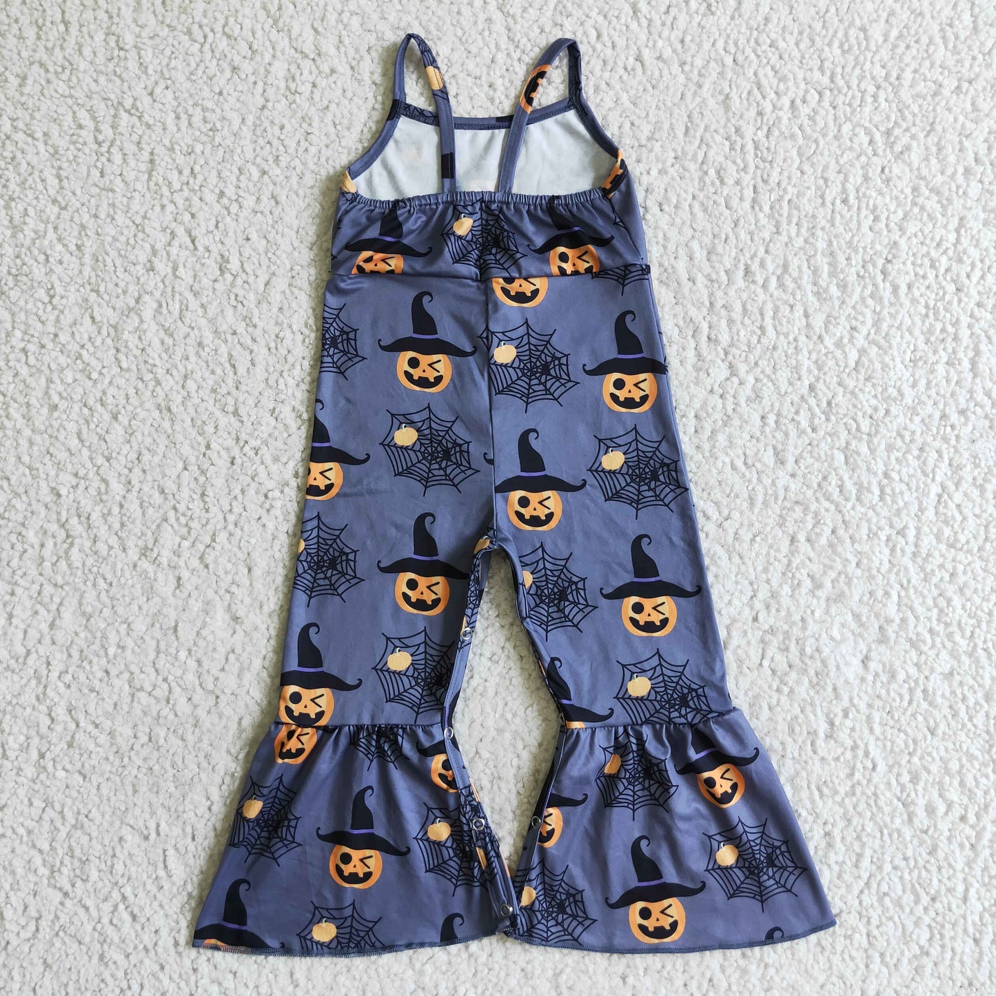 Spiderweb pumpkin print sleeveless jumper girls Halloween jumpsuit