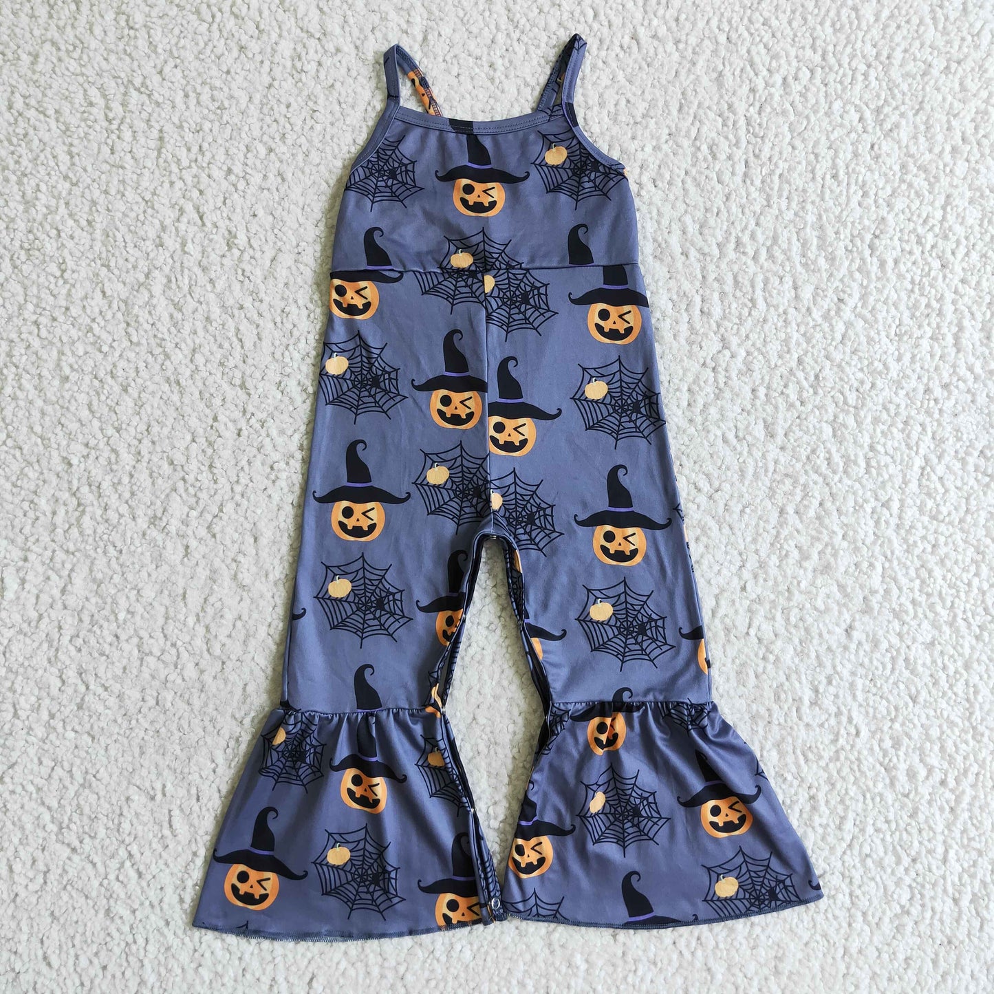 Spiderweb pumpkin print sleeveless jumper girls Halloween jumpsuit