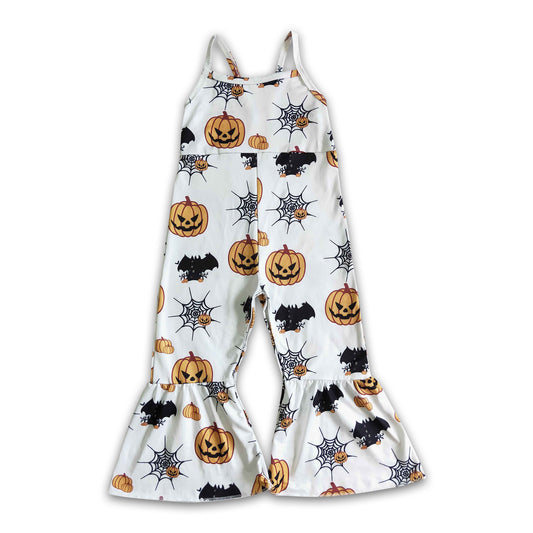 Pumpkin bat print sleeveless baby girls Halloween jumpsuit