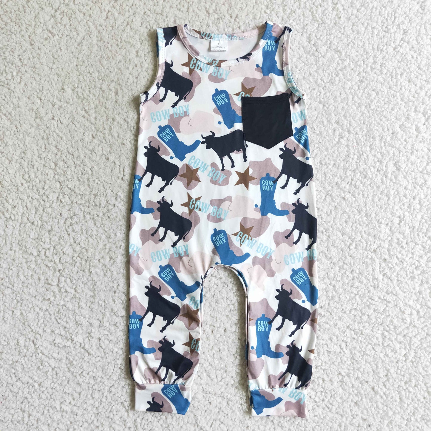 Sleeveless boots cow boy summer romper