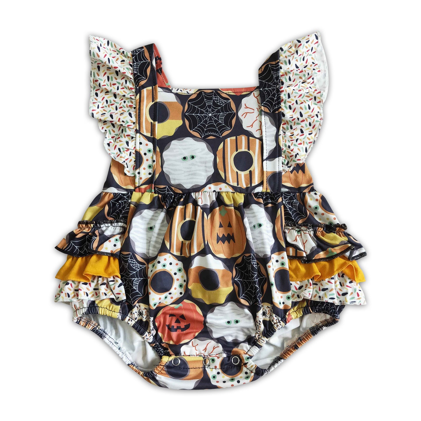 Donut pumpkin print baby girls Halloween romper