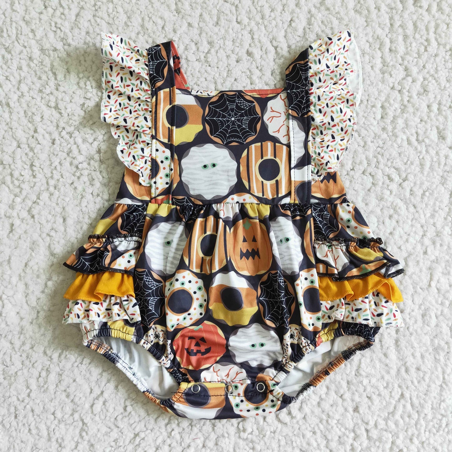 Donut pumpkin print baby girls Halloween romper