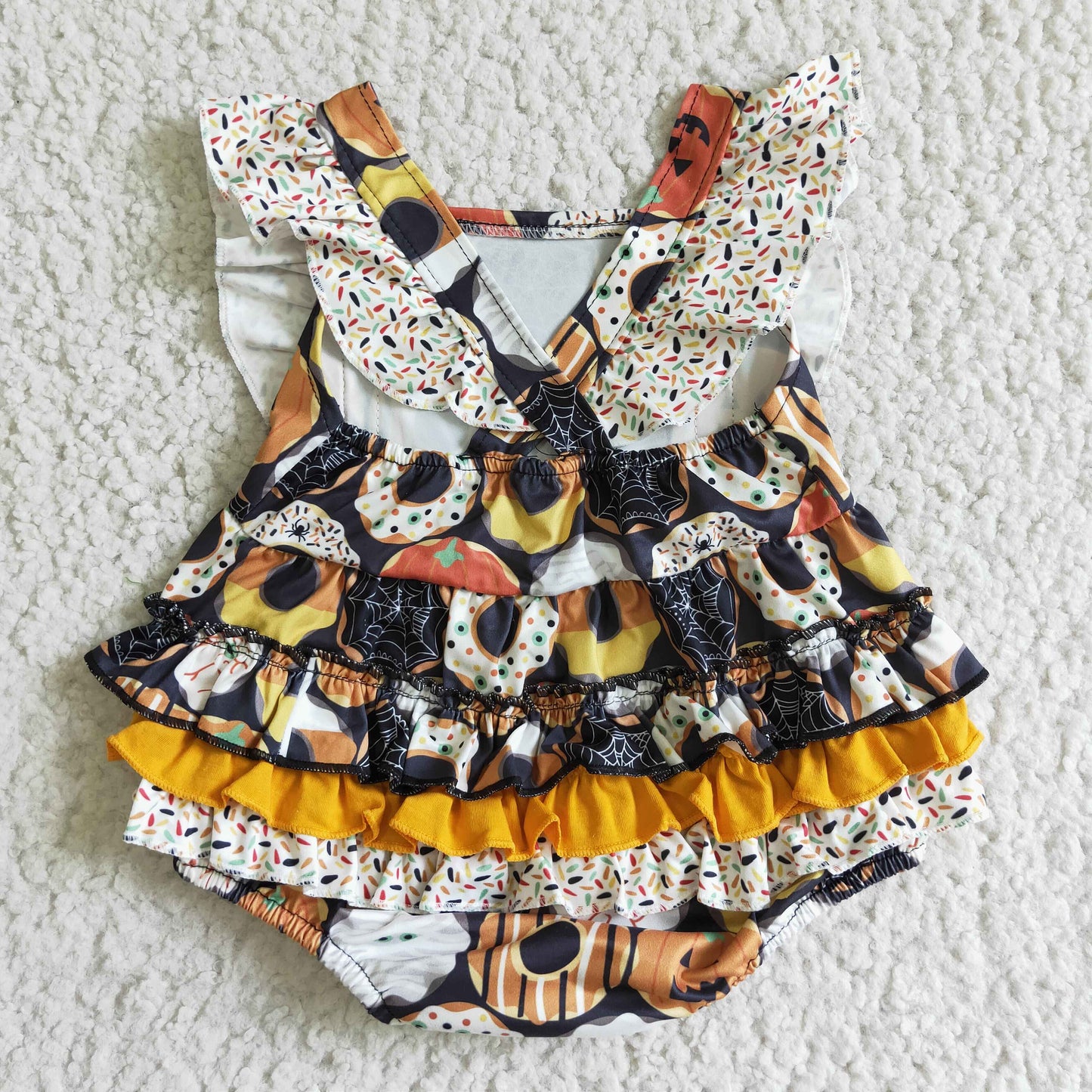 Donut pumpkin print baby girls Halloween romper