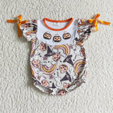 Pumpkin basket embrodiery rainbow ghost baby Halloween romper