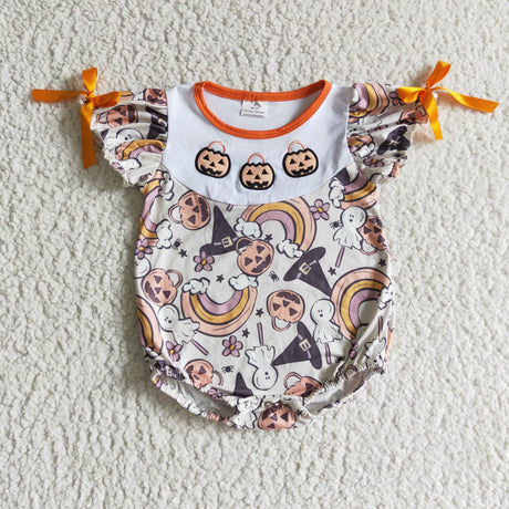 Pumpkin basket embrodiery rainbow ghost baby Halloween romper