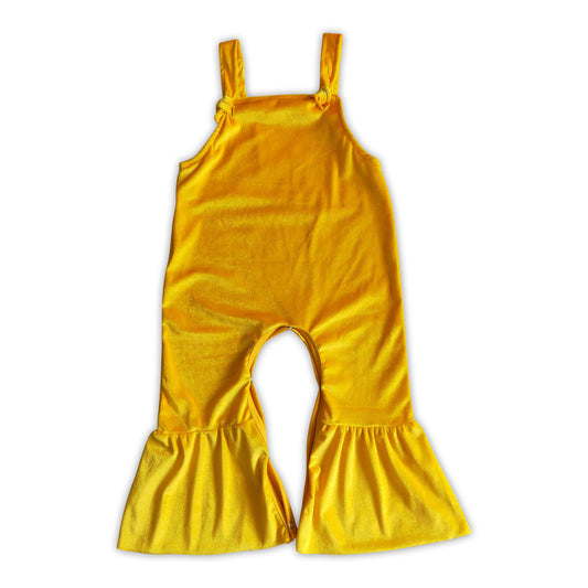 Yellow velvet pants length baby girls fall jumpsuit