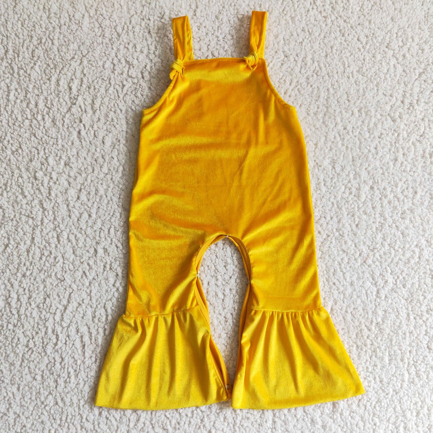 Yellow velvet pants length baby girls fall jumpsuit