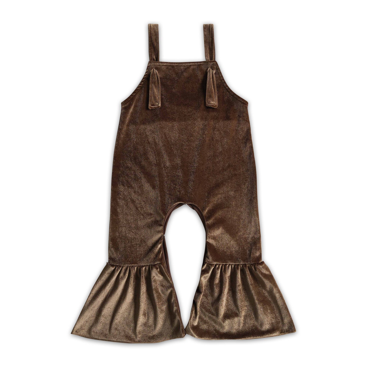 Brown velvet pants length baby girls fall jumpsuit