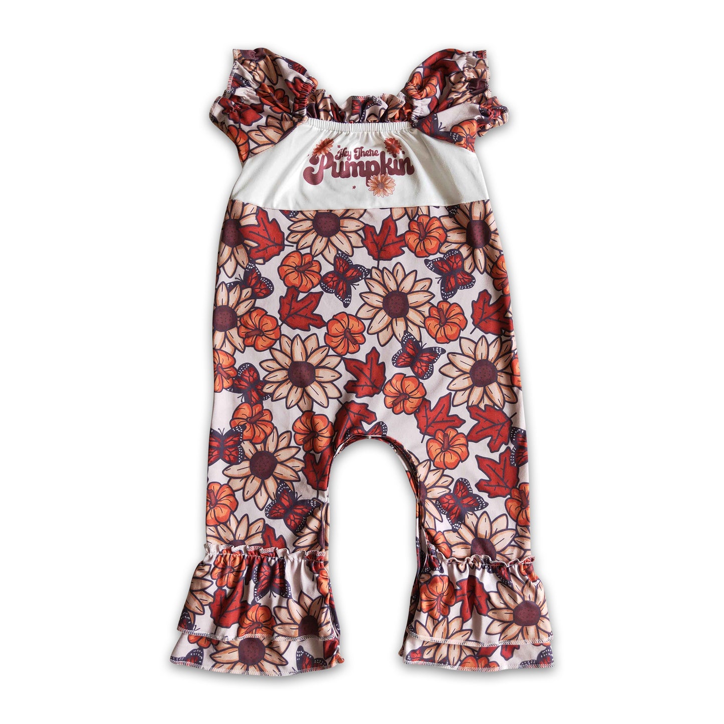 Hey there pumpkin leaves floral baby girls fall romper