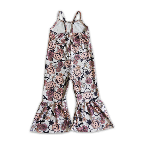 Pumpkin basket bat floral baby girls Halloween jumpsuit