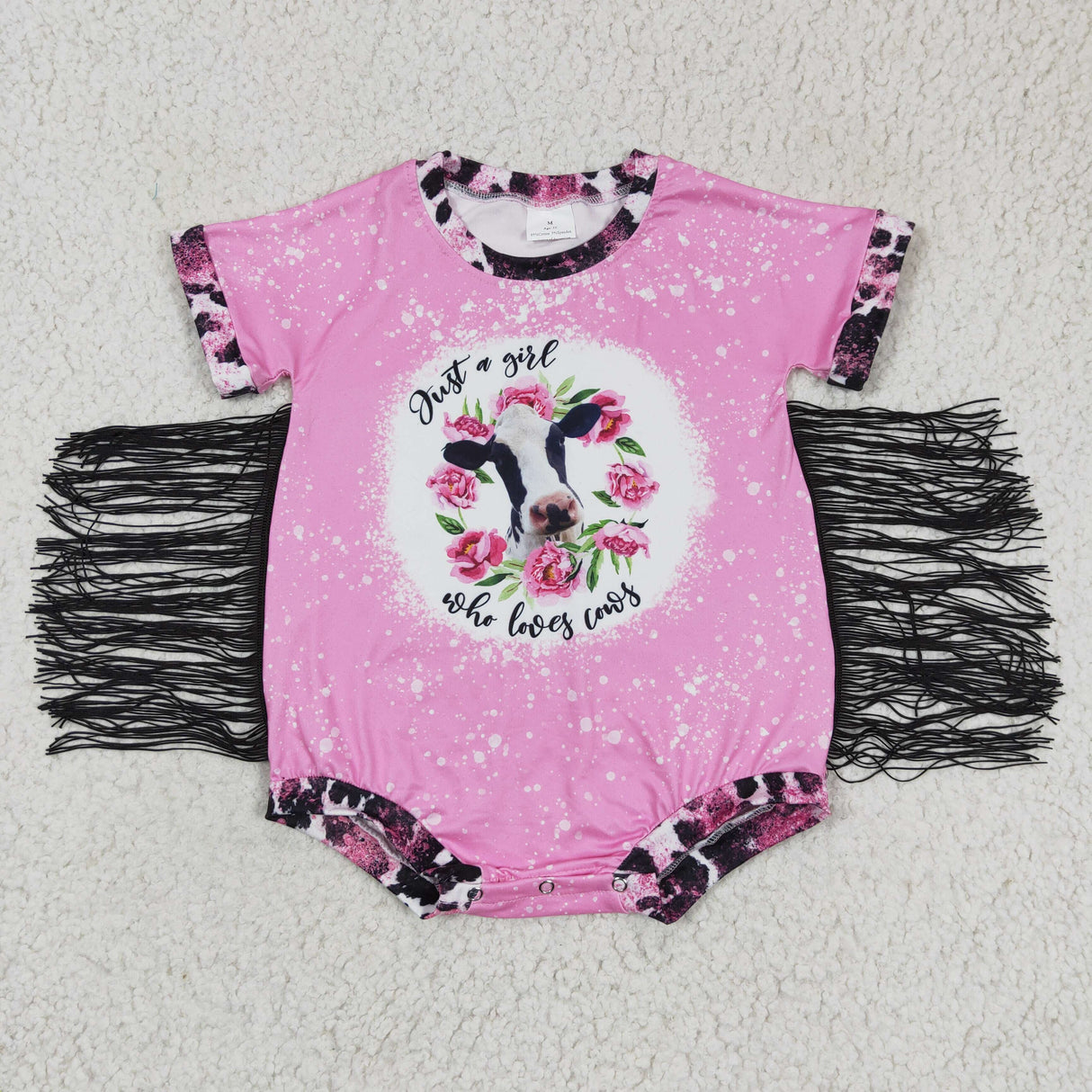 Just a girl who loves cows floral baby tassels western romper