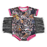 Cactus floral short sleeves tassels baby girls western romper