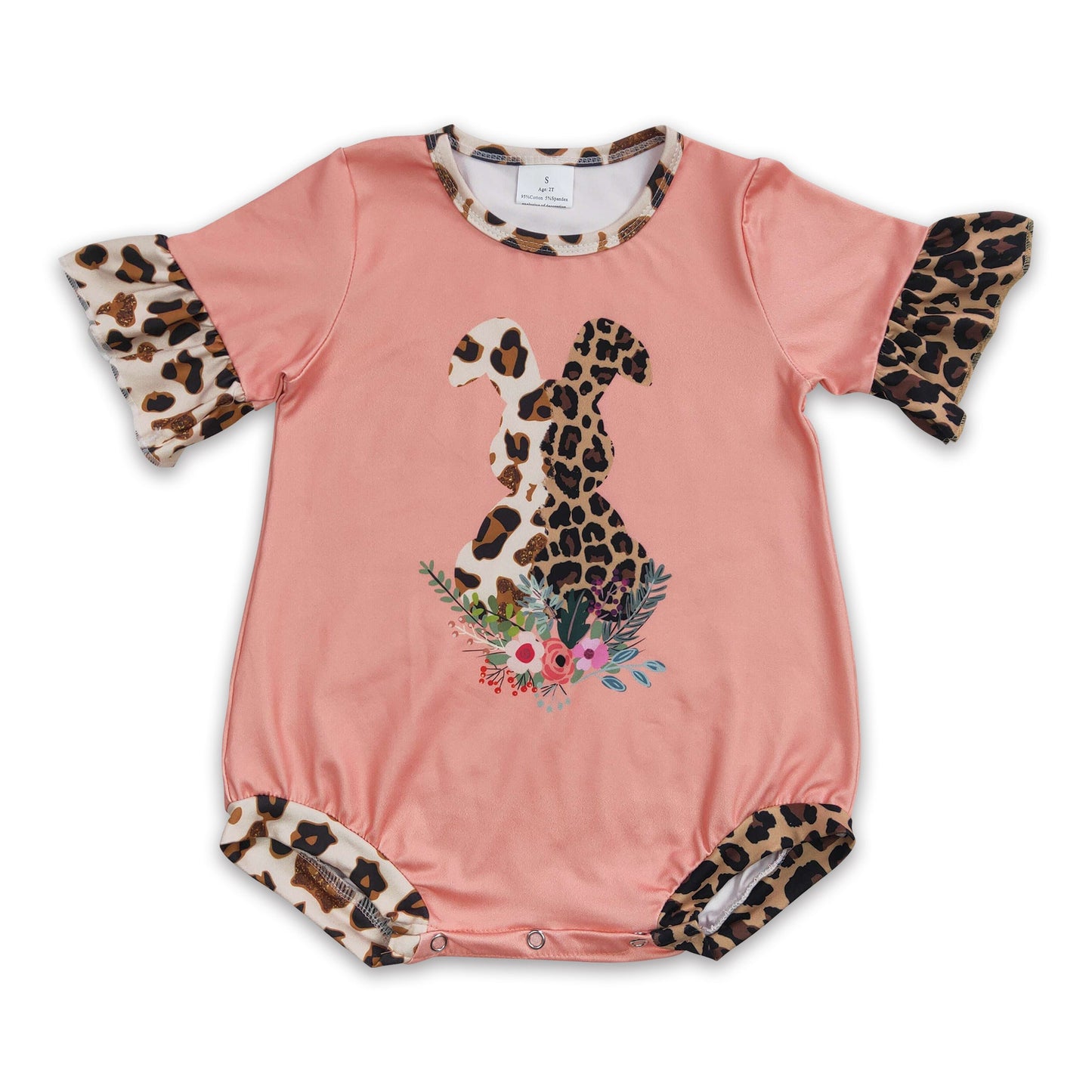 Leopard rabbit floral baby girls easter romper