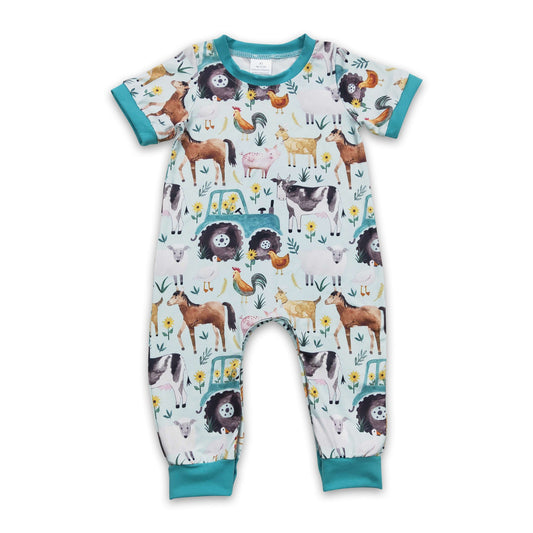 Cow goat pig horse chicken baby boy farm romper