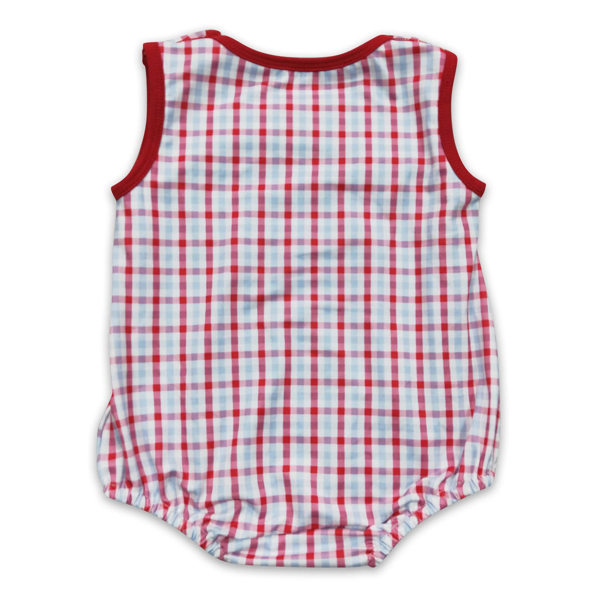 Crab embroidery plaid sleeveless baby boy summer romper