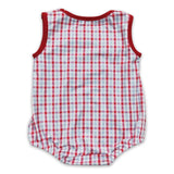 Crab embroidery plaid sleeveless baby boy summer romper