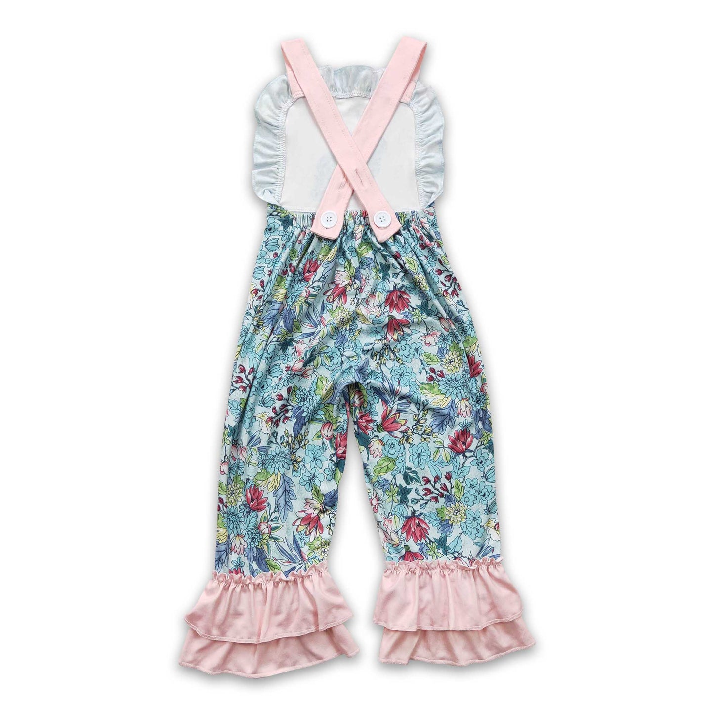 Floral bunny baby girls ruffle easter overalls