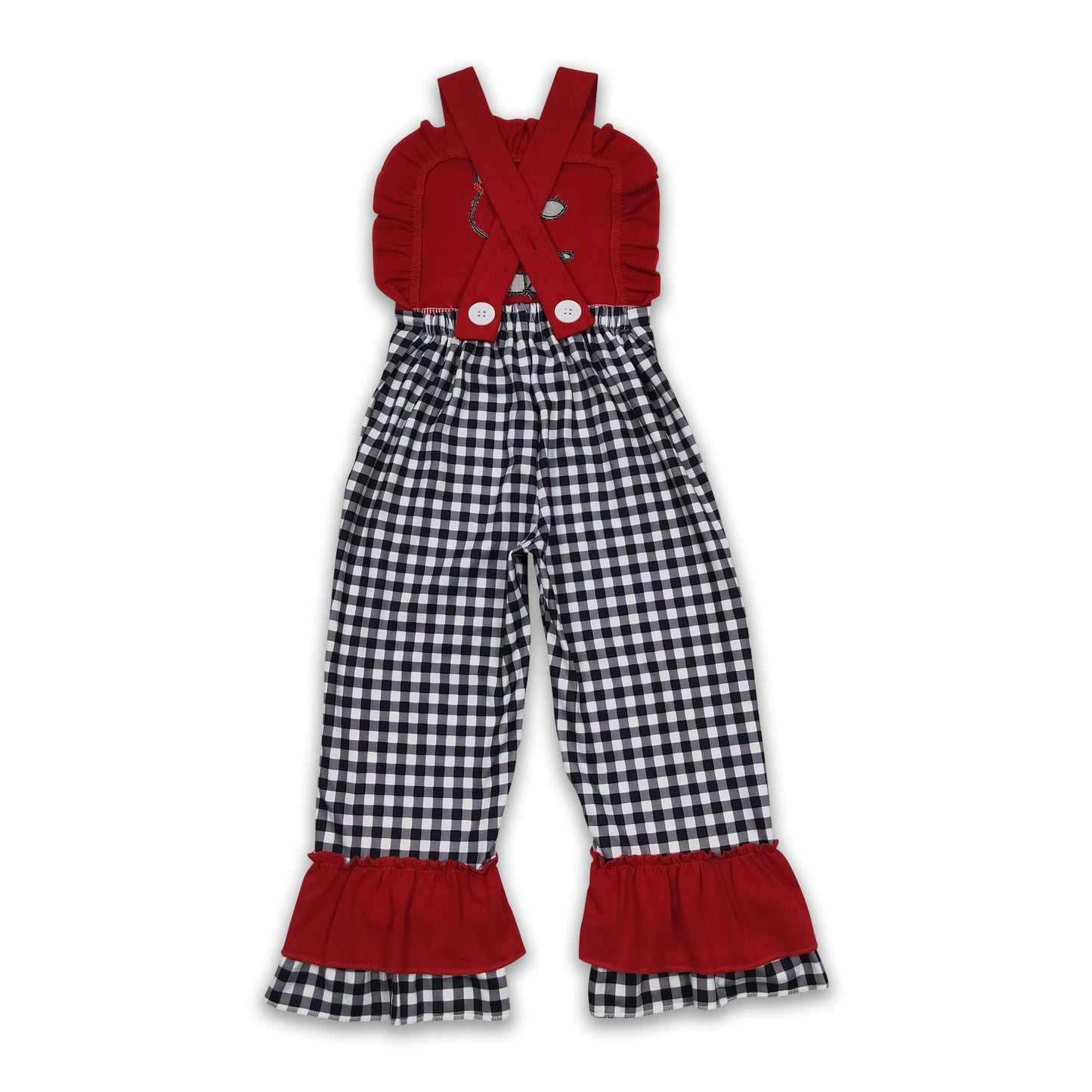 Cow embroidery plaid ruffle baby girls overalls