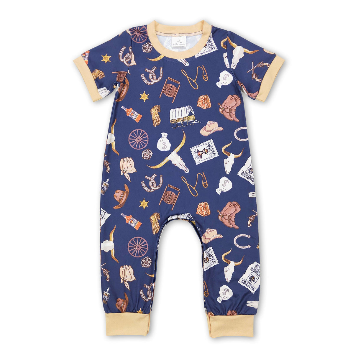 Short sleeves boots bull skull baby boy western romper