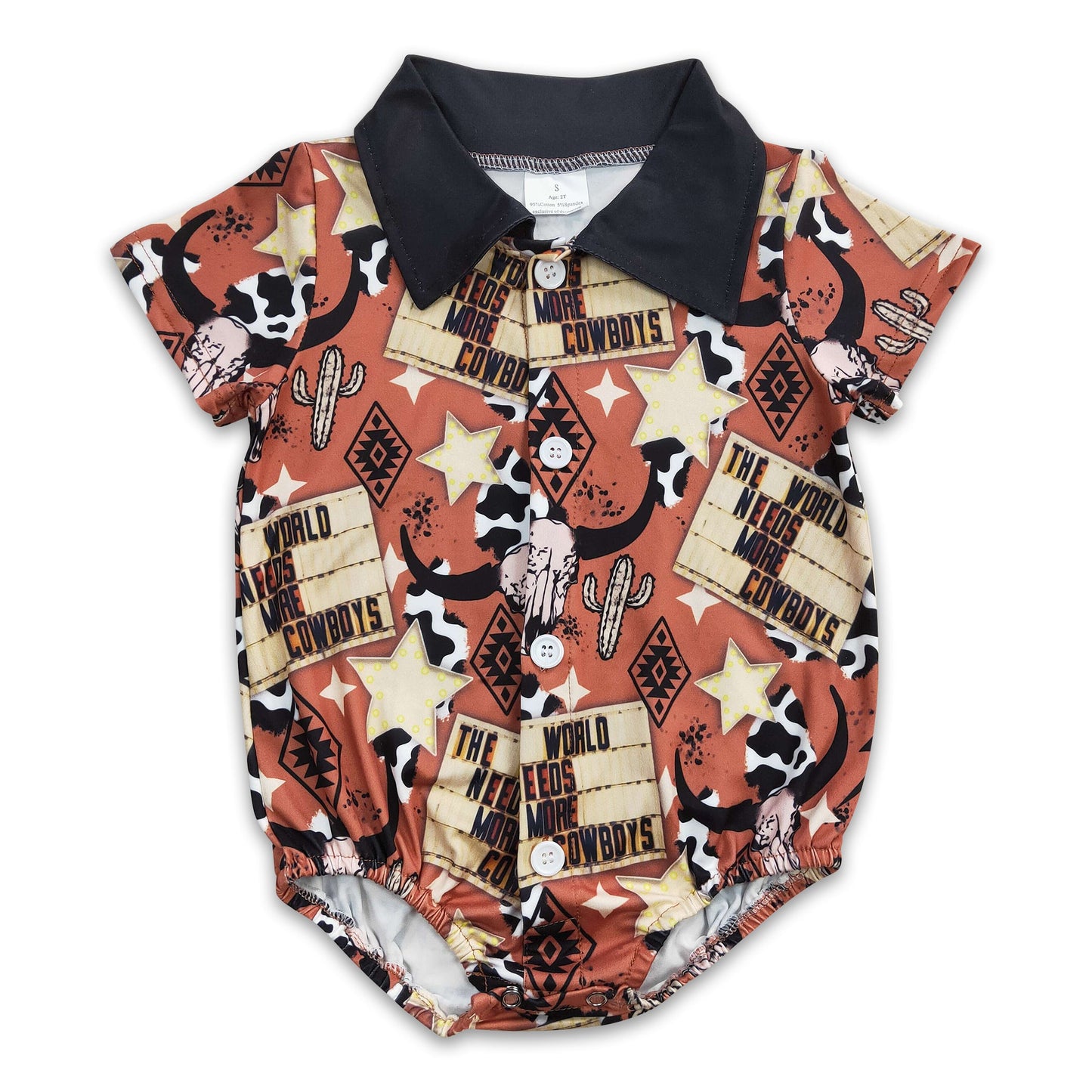 The world need more cowboys bull skull baby boy romper