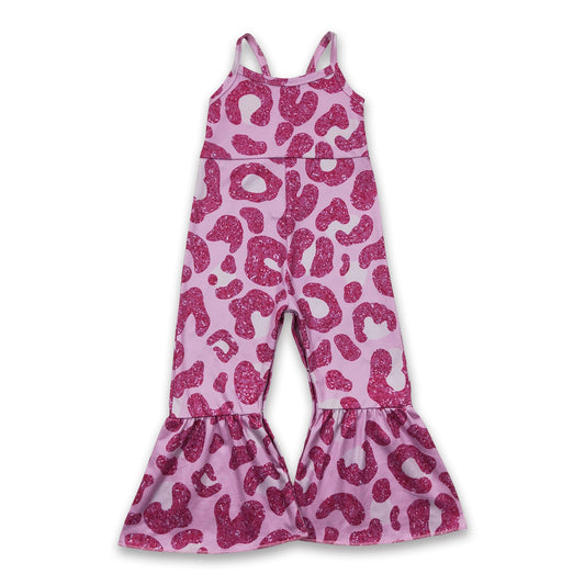 Hot pink leopard sleevess kids girls jumpsuit