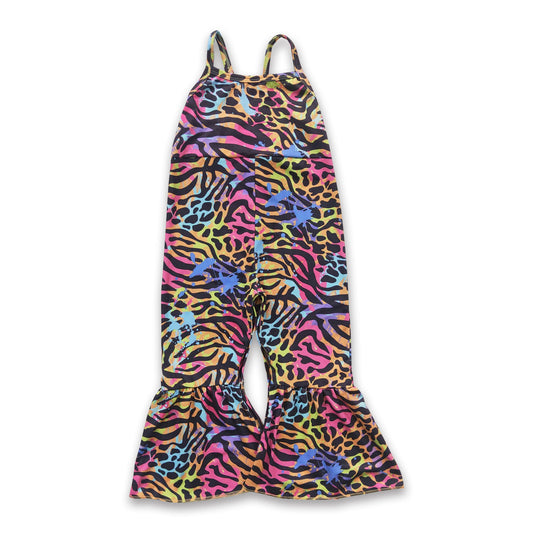 Tiger print colorful sleevess kids girls jumpsuit