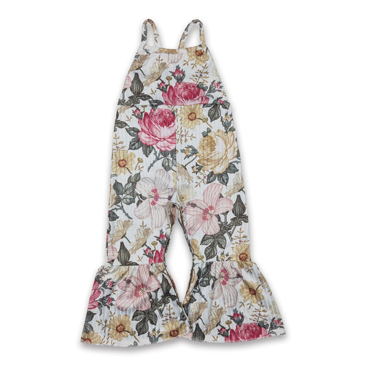Floral sleeveless bell bottom baby girls floral jumpsuit