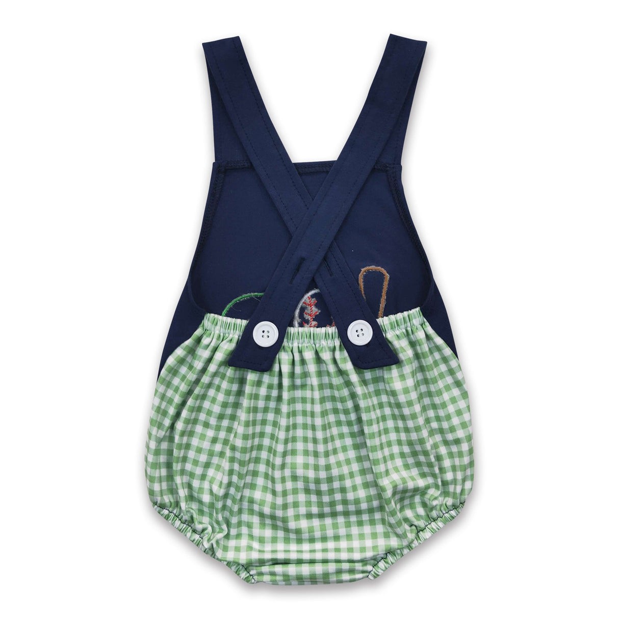 Baseball embroidery navy bubble baby boy romper