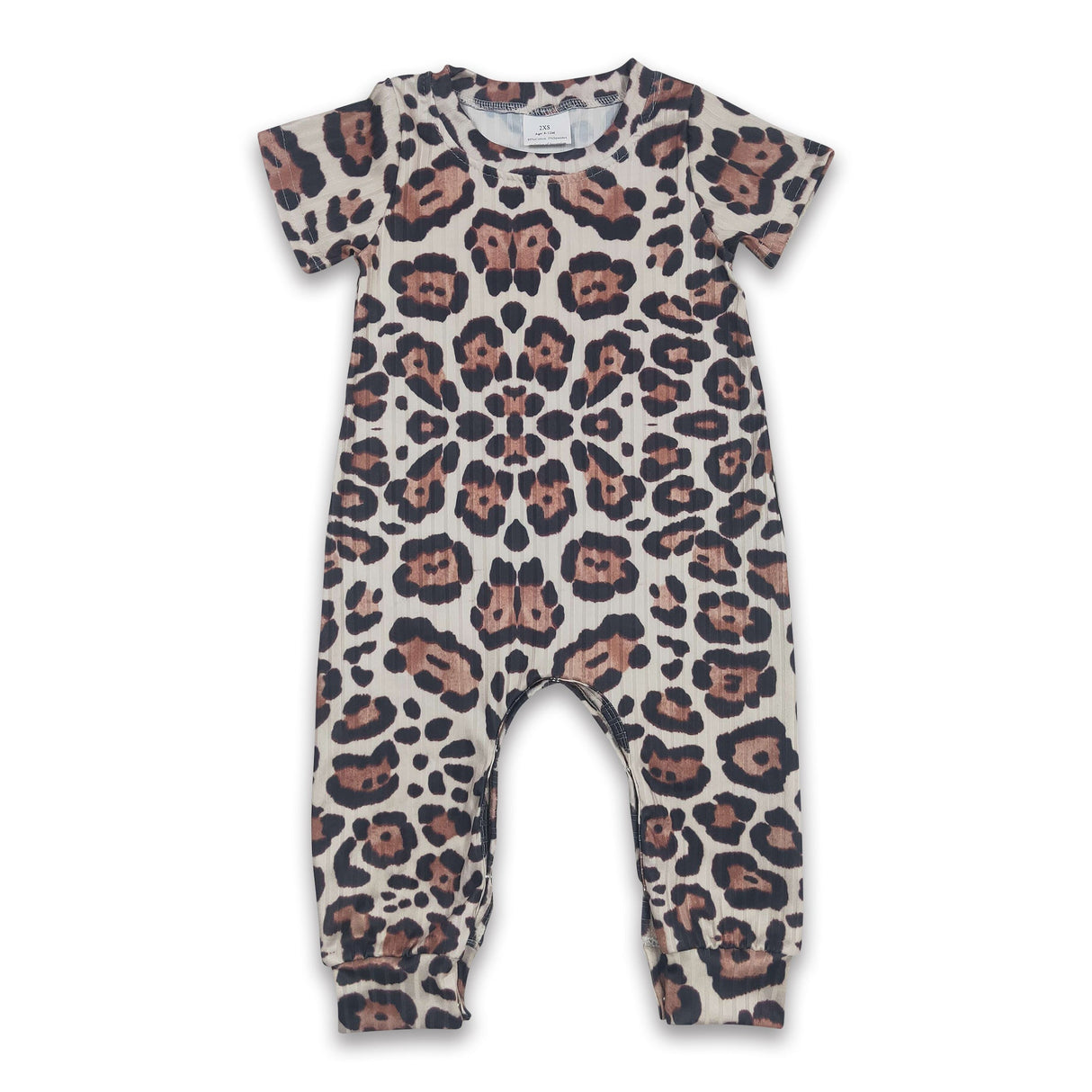 Short sleeves ribbed leopard baby girl romper