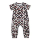 Short sleeves ribbed leopard baby girl romper